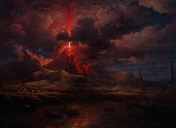 William Marlow Vesuvius erupting at Night Spain oil painting art